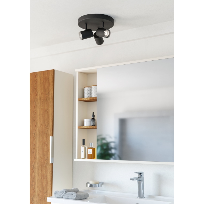 Eglo - Foco de baño 3xGU10/5W/230V IP44 negro