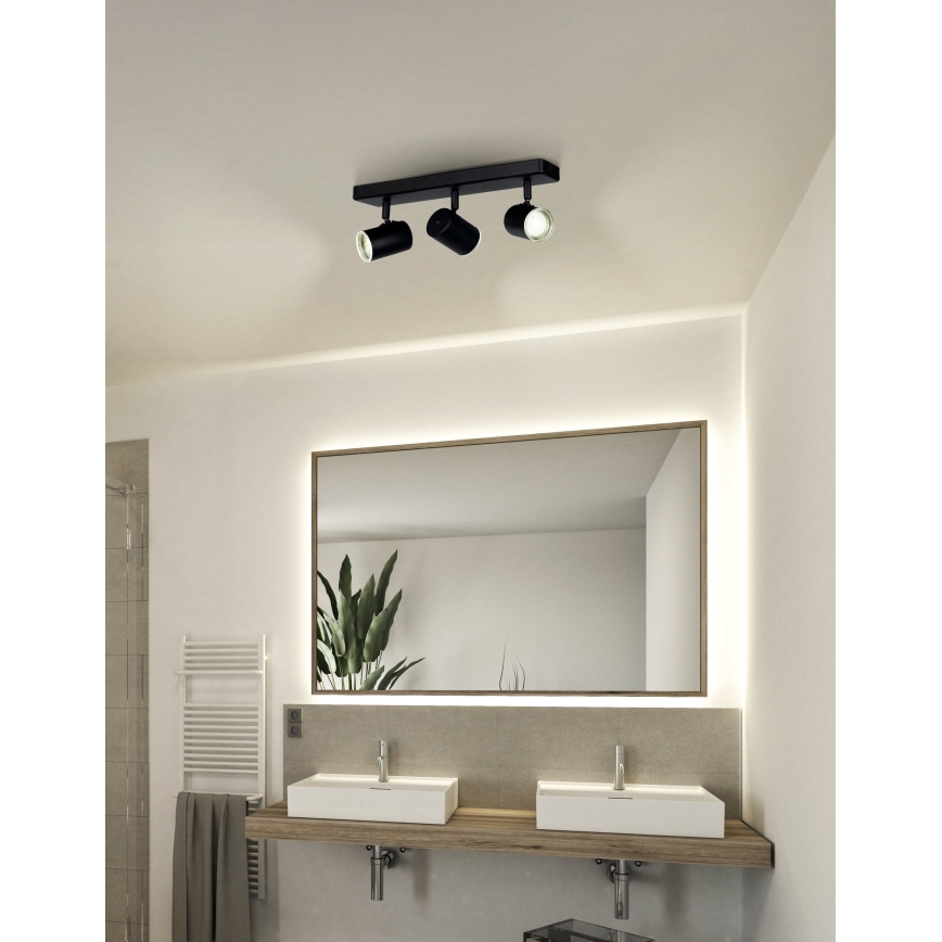 Eglo - Foco de baño 3xGU10/5W/230V IP44 negro