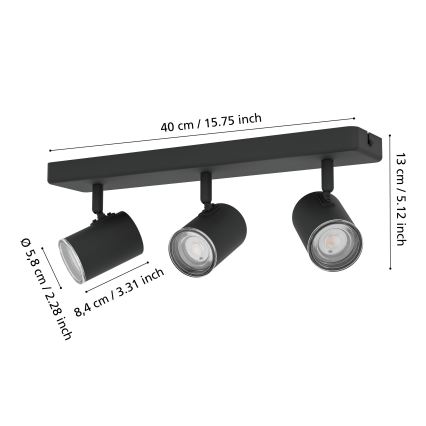 Eglo - Foco de baño 3xGU10/5W/230V IP44 negro