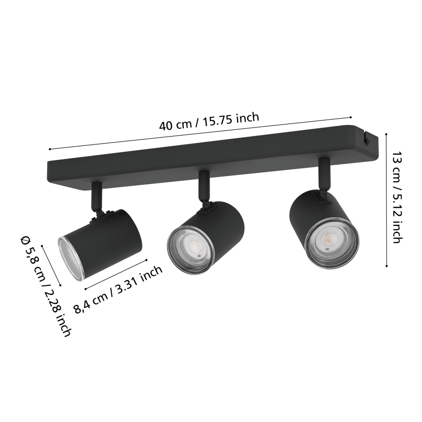 Eglo - Foco de baño 3xGU10/5W/230V IP44 negro