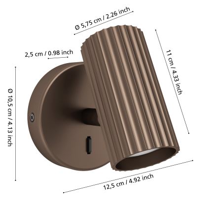 Eglo - Aplique de pared orientable 1xGU10/5W/230V marrón