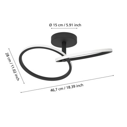 Eglo - Plafón LED de techo LED/12W/230V 2700/4000/6500K negro