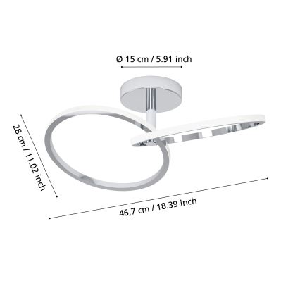 Eglo - Plafón LED 12W, 230V, 2700/4000/6500K, cromo brillante