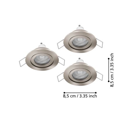 Eglo - Juego de 3 focos empotrables LED para baño 1xGU10/4,5W/230V IP44 cromo mate