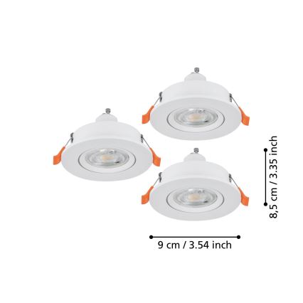 Eglo - Pack de 3 focos empotrables LED para techo 1xGU10/4,5W/230V blanco
