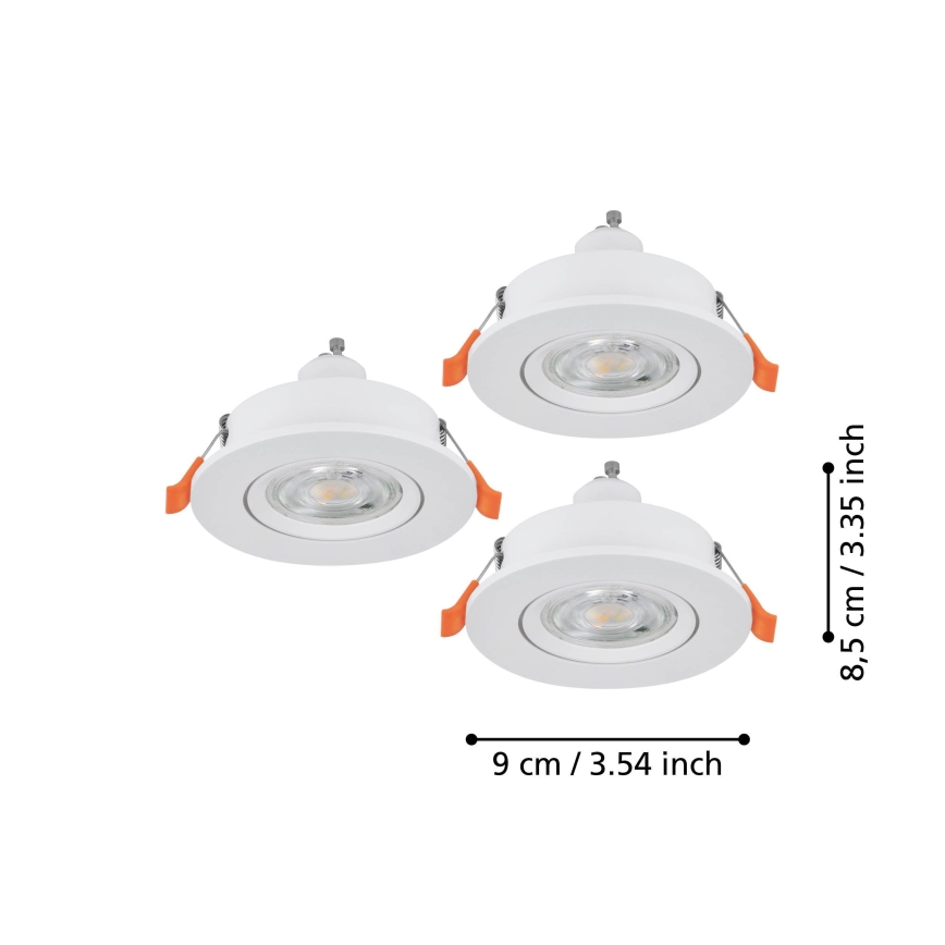Eglo - Pack de 3 focos empotrables LED para techo 1xGU10/4,5W/230V blanco