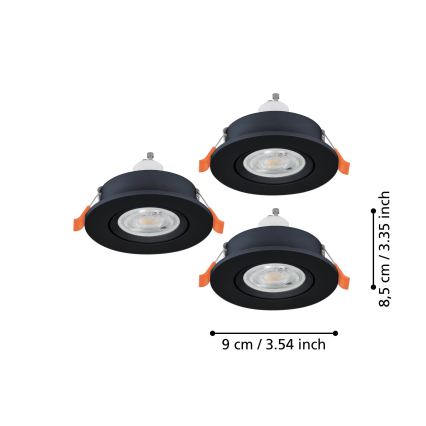 Eglo - Juego de 3 focos empotrables de techo LED 1xGU10/4,5W/230V negro
