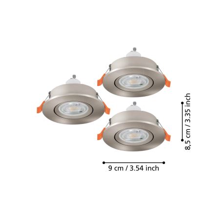 Eglo - SET 3x focos LED empotrables de techo 1xGU10/4,5W/230V cromo mate