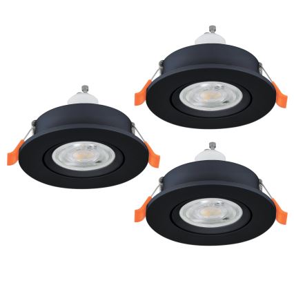 Eglo - Juego de 3 focos empotrables LED para baño 1xGU10/4,5W/230V IP44 negro