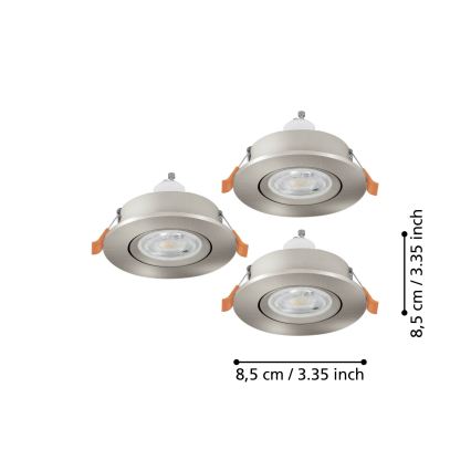 Eglo - Juego de 3 focos LED empotrados para baño, 1xGU10/4,5W/230V, IP44, cromo mate