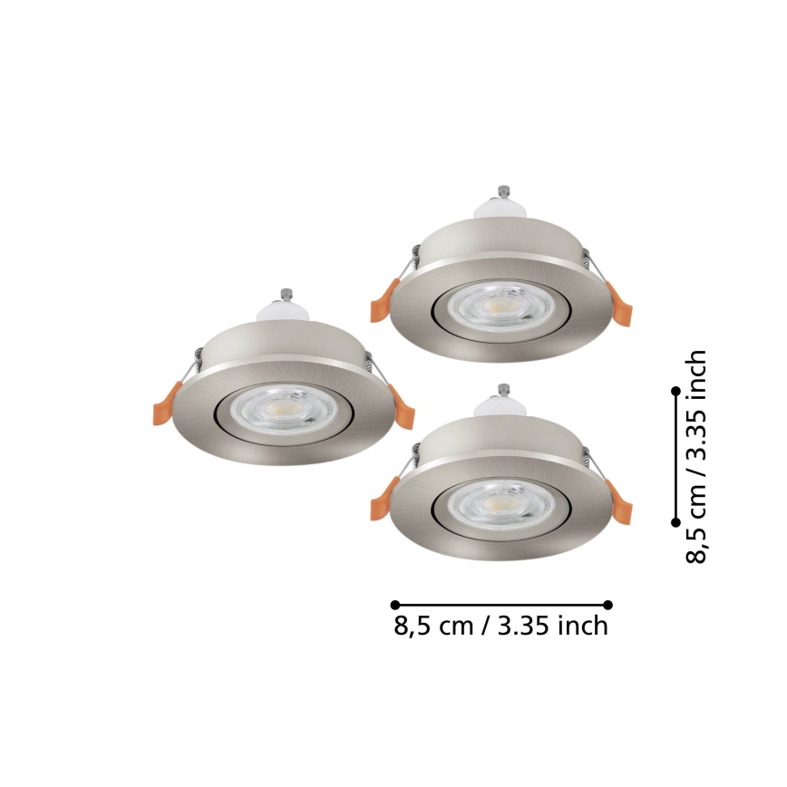 Eglo - Juego de 3 focos LED empotrados para baño, 1xGU10/4,5W/230V, IP44, cromo mate