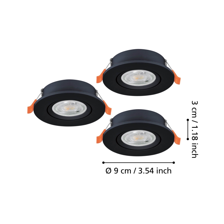 Eglo - Juego de 3 focos empotrados LED/4,8W/230V 2700/4000/6500K negro