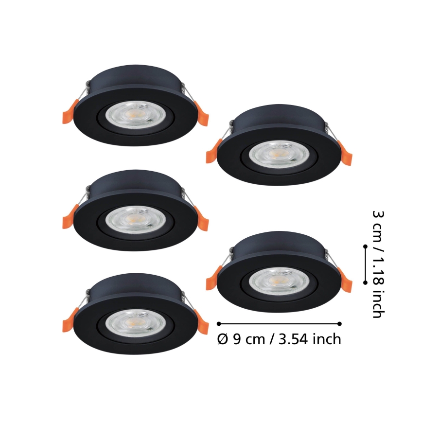 Eglo - Set de 5 focos empotrables LED, 4,8 W, 230 V, 2700/4000/6500 K, negro