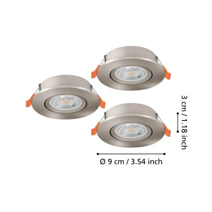 Eglo - Set de 3 focos empotrables LED/4,8W/230V 2700/4000/6500K cromo mate