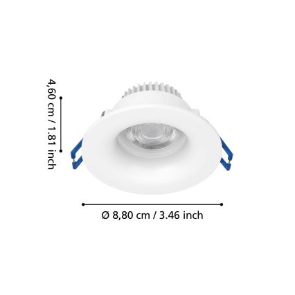 Eglo - Luminaria empotrada para baño LED/4,9W/230V 2700/4000/6500K diámetro 8,8 cm IP65 blanco