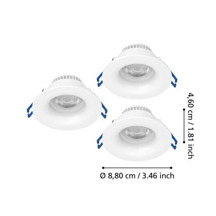 Eglo - Set de 3 lámparas empotrables LED para baño LED/4,9W/230V 2700/4000/6500K Ø 8,8 cm IP65 blanco