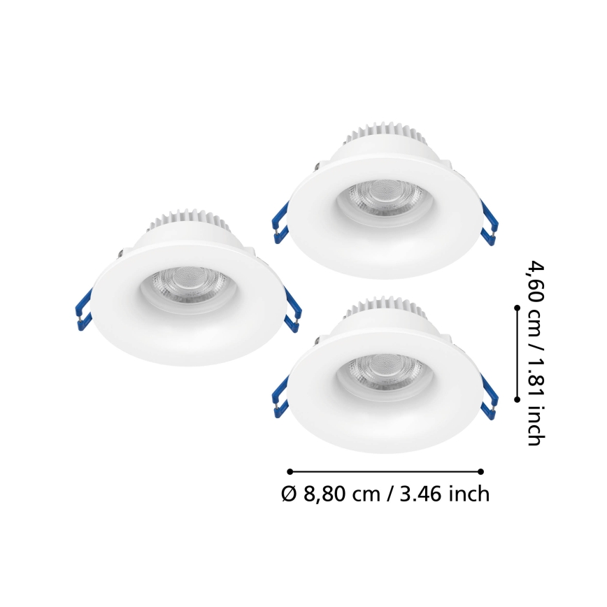 Eglo - Set de 3 lámparas empotrables LED para baño LED/4,9W/230V 2700/4000/6500K Ø 8,8 cm IP65 blanco