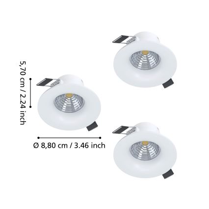 Eglo - Set de 3 focos LED empotrables regulables LED/4,8W/230V Ø 8,8 cm blanco