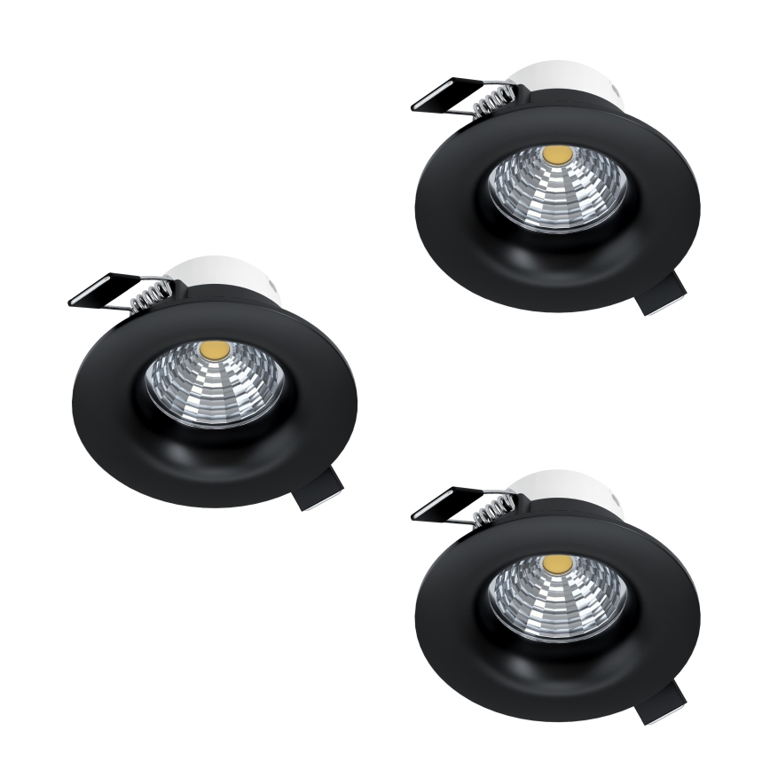Eglo - Pack de 3 focos empotrables LED regulables, 4,8 W/230 V, Ø 8,8 cm, negro