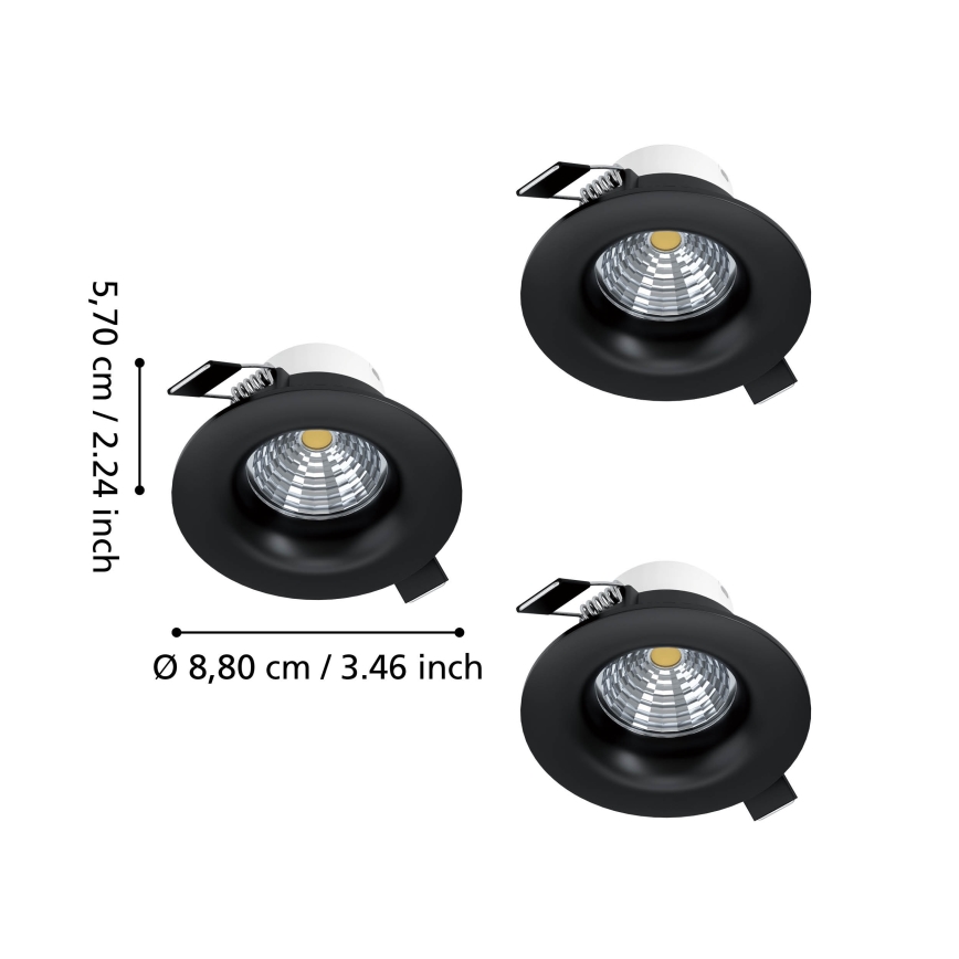 Eglo - Pack de 3 focos empotrables LED regulables, 4,8 W/230 V, Ø 8,8 cm, negro