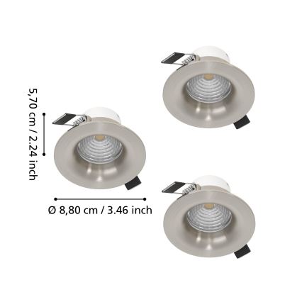 Eglo - Juego de 3 downlights empotrables LED regulables LED/4,8W/230V Ø 8,8 cm cromo mate