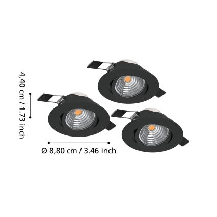 Eglo - Juego de 3 focos empotrables LED regulables LED/6,4W/230V Ø 8,8 cm negro