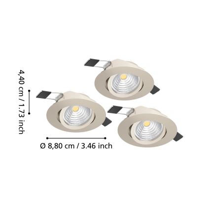 Eglo - Juego de 3 focos empotrables LED regulables LED/6,4W/230V, diámetro 8,8 cm, cromo mate