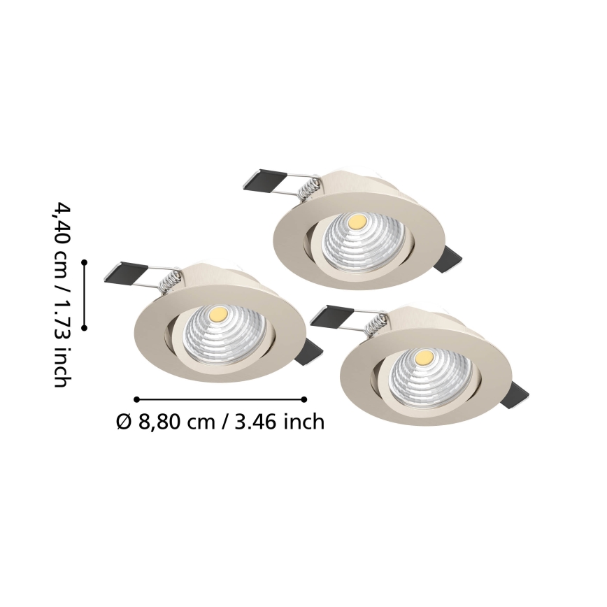 Eglo - Juego de 3 focos empotrables LED regulables LED/6,4W/230V, diámetro 8,8 cm, cromo mate