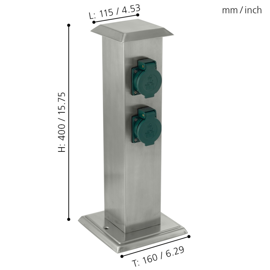 EGLO - Columna de enchufe para exterior verde SCHUKO IP44