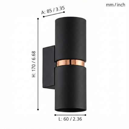 Eglo 95371 - Aplique de pared LED PASSA 2xGU10-LED/4W/230V