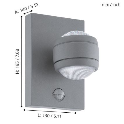 Eglo 96019 - Aplique LED de pared para exterior con sensor SESIMBA 1 2xLED/3,7W IP44