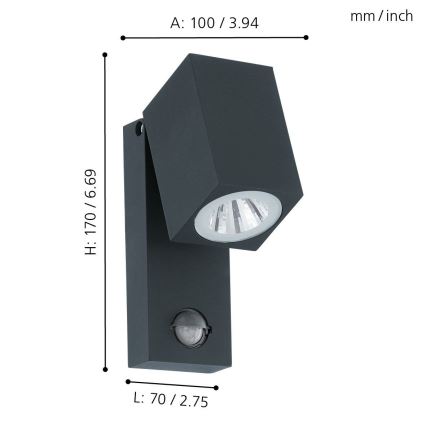 Eglo - Aplique LED exterior con sensor LED/5W/230V IP44