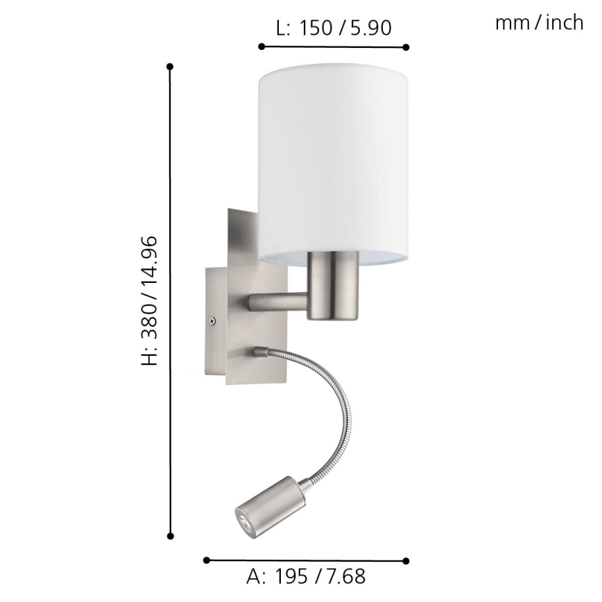 Eglo - Lámpara LED flexible 1xE27/40W+LED/3,8W blanca