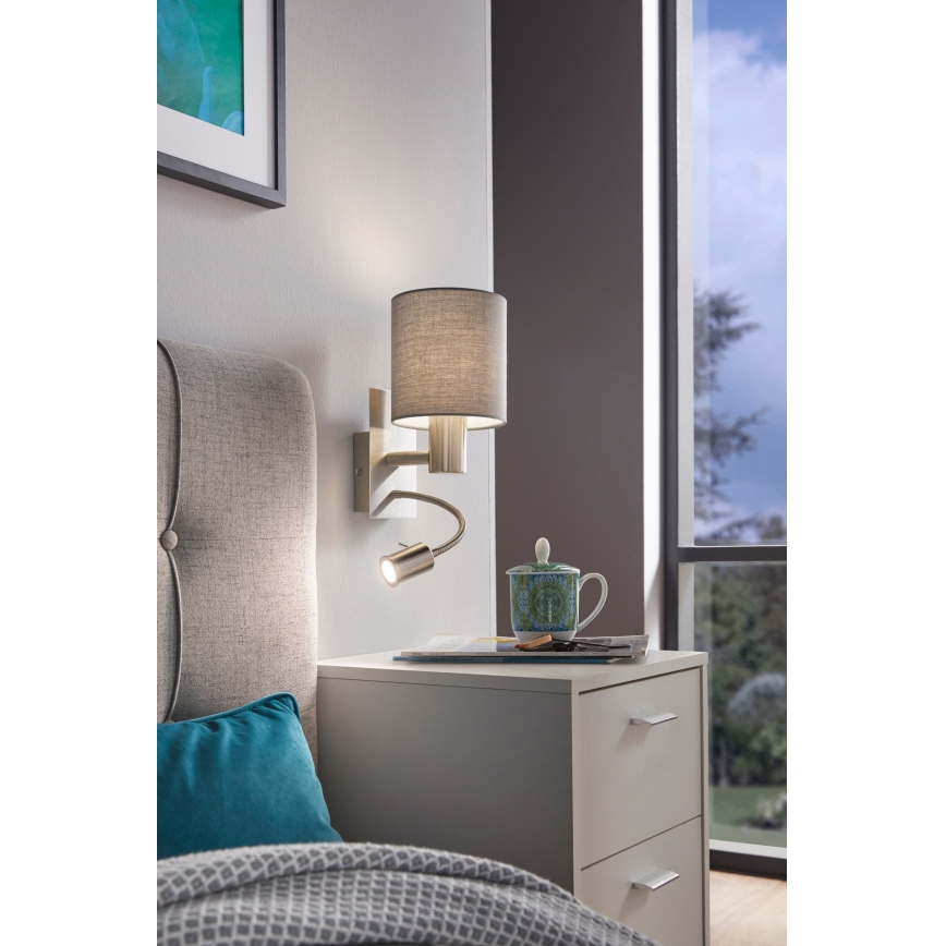 Eglo - Lámpara LED flexible 1xE27/40W+LED/3,8W gris