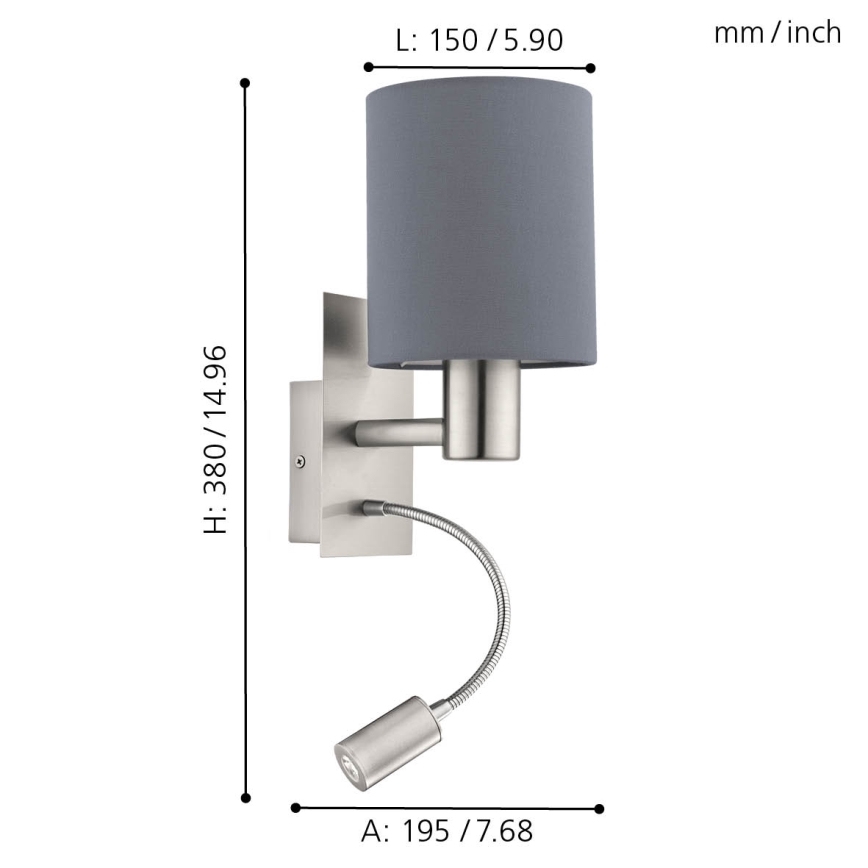 Eglo - Lámpara LED flexible 1xE27/40W+LED/3,8W gris