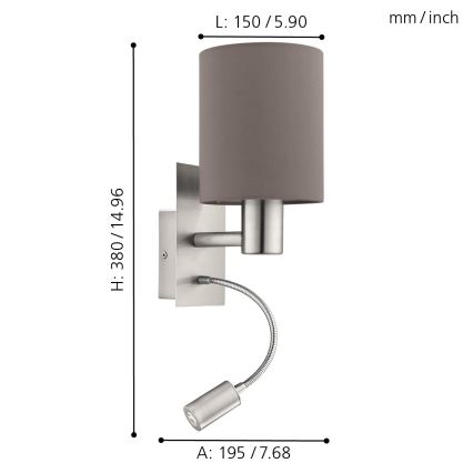 Eglo - Lámpara LED flexible 1xE27/40W+LED/3,8W gris