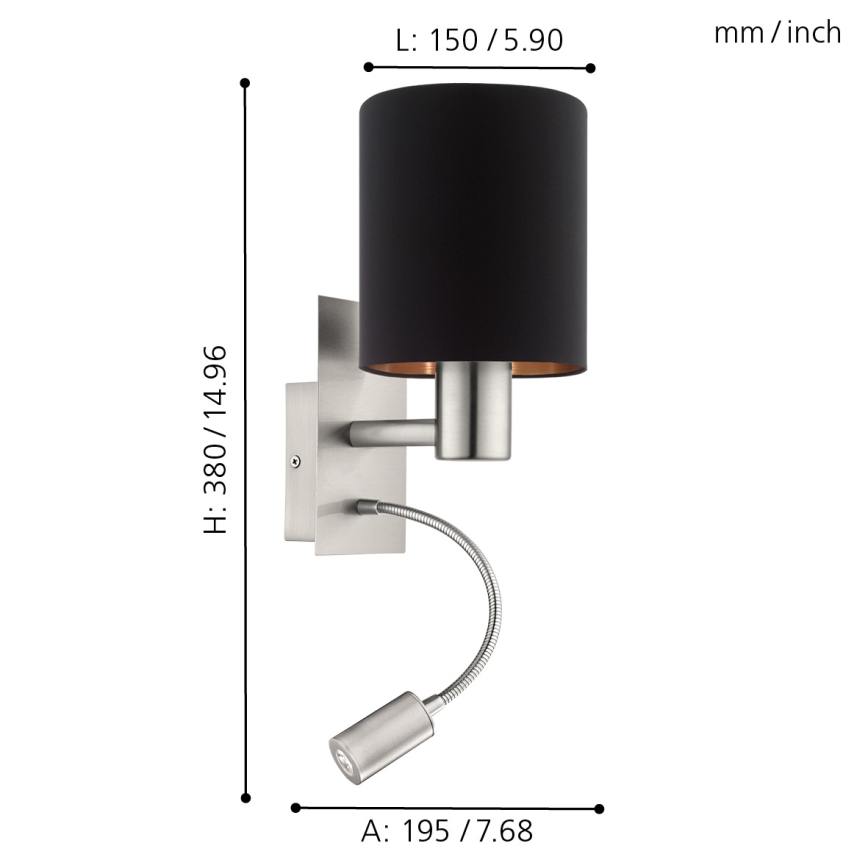 Eglo - Lámpara LED flexible 1xE27/40W+LED/3,8W negra