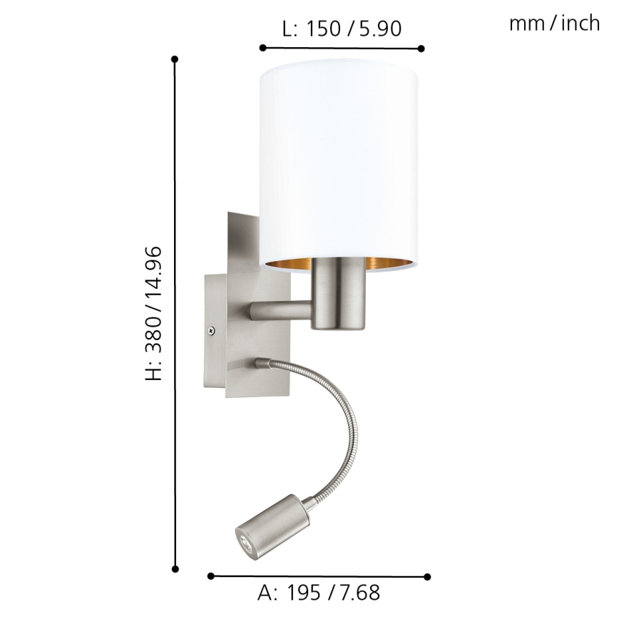 Eglo - LED Aplique 1xE27/40W+LED/3,8W blanco