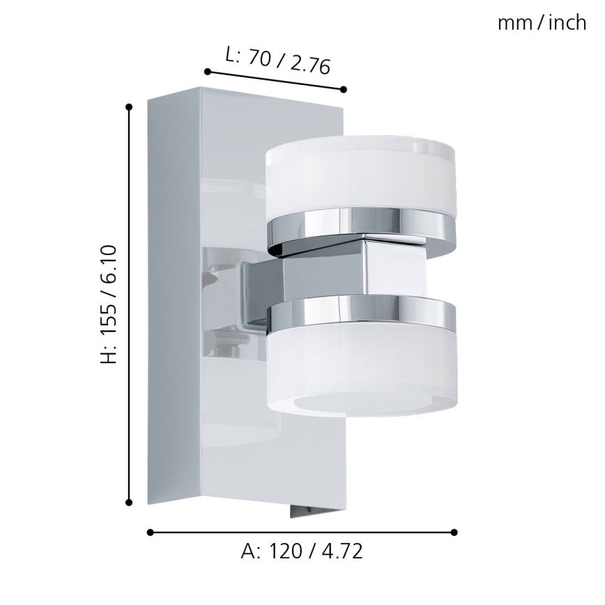 Eglo - Aplique de baño LED regulable 2xLED/7,2W/ IP44
