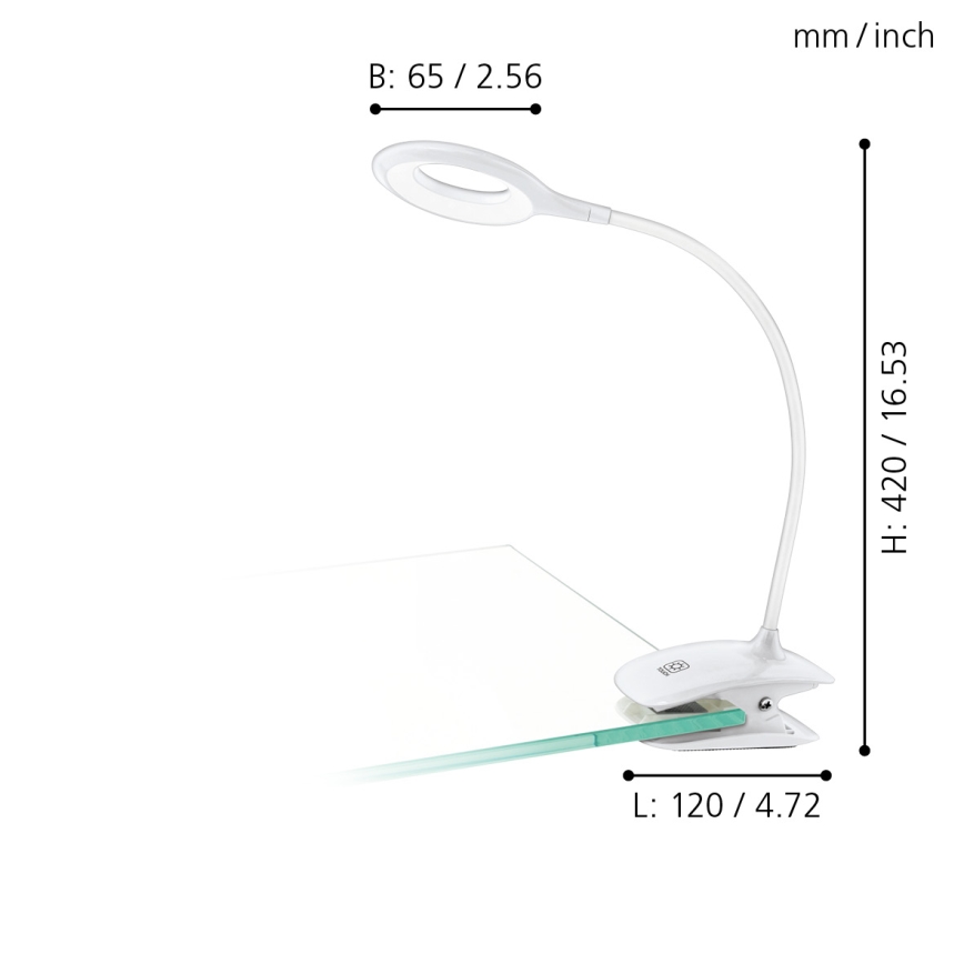 Eglo - Lámpara LED regulable con clip 1xLED/3W/230V 500 mAh blanco
