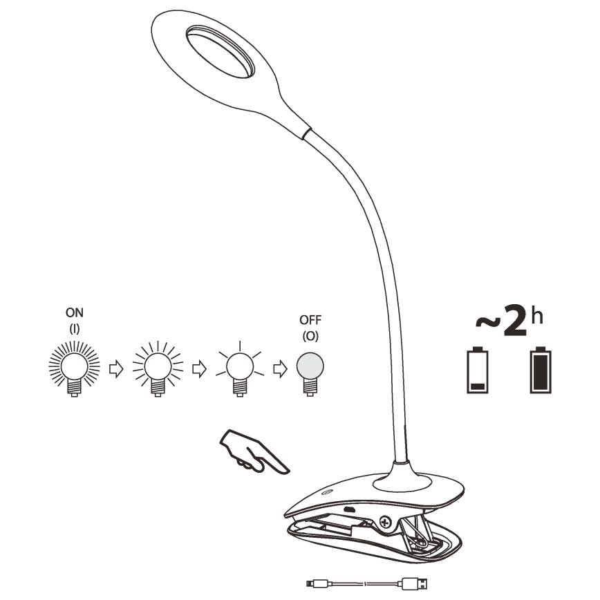 Eglo - Lámpara LED regulable con clip 1xLED/3W/5V 500 mAh blanco