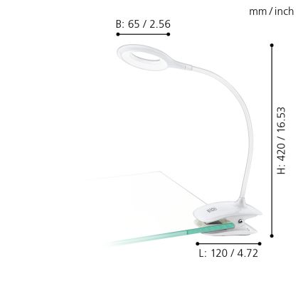 Eglo - Lámpara LED regulable con clip 1xLED/3W/5V 500 mAh blanco
