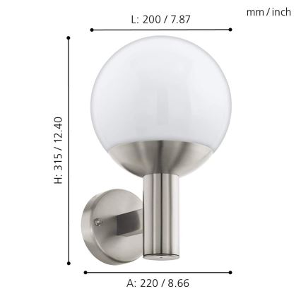 Eglo - Lámpara de pared exterior LED regulable NISIA-C 1xE27/9W/230V IP44