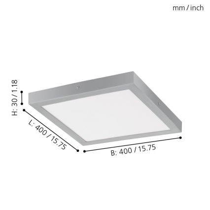 Eglo - Luminaria de techo LED 1xLED/25W/230V, plateada, cuadrada 40x40 cm