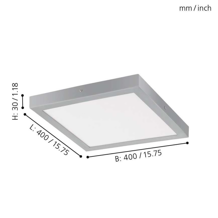 Eglo - Luminaria de techo LED 1xLED/25W/230V, plateada, cuadrada 40x40 cm