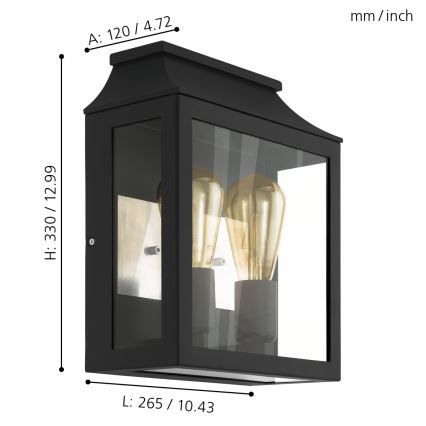 Eglo - Aplique exterior 2xE27/60W/230V IP44