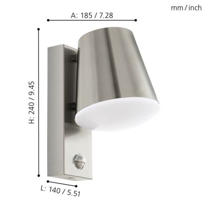 Eglo 97453 - Aplique de pared exterior con sensor CALDIERO, 1xE27/10W/230V, IP44