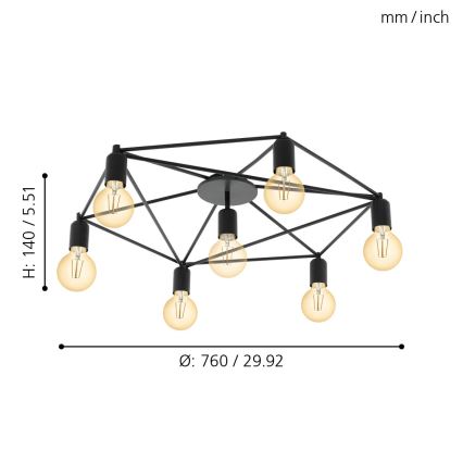 Eglo - Lámpara de techo 7xE27/60W/230V negro