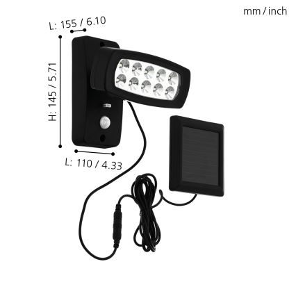 Eglo - Aplique solar LED de pared con sensor LED/1,2V 600 mAh IP44