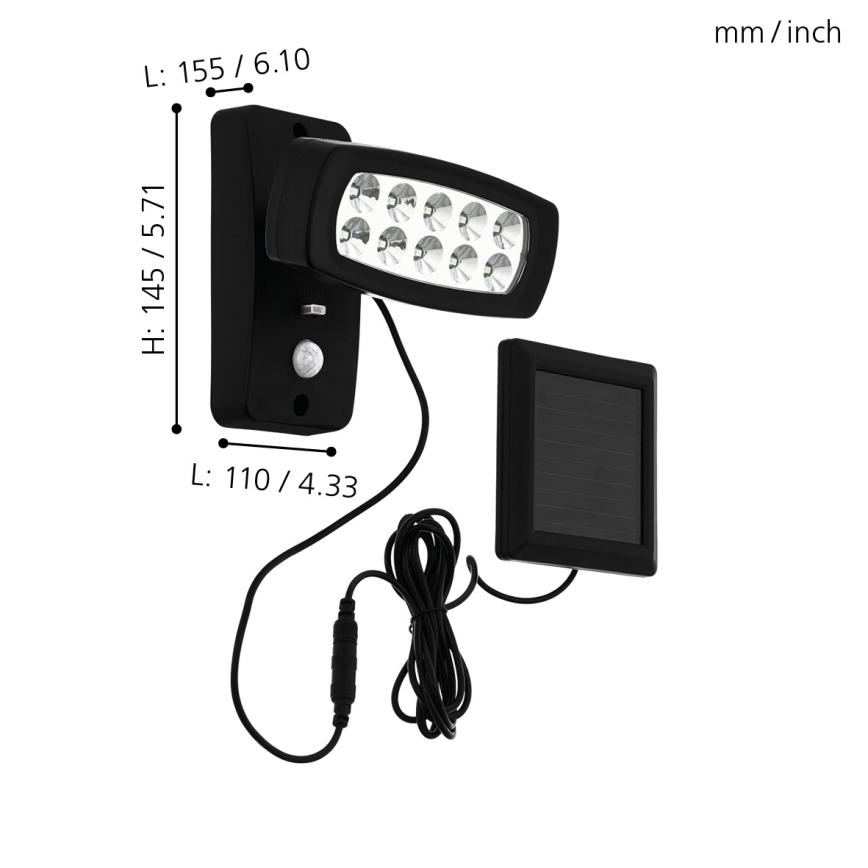 Eglo - Aplique solar LED de pared con sensor LED/1,2V 600 mAh IP44
